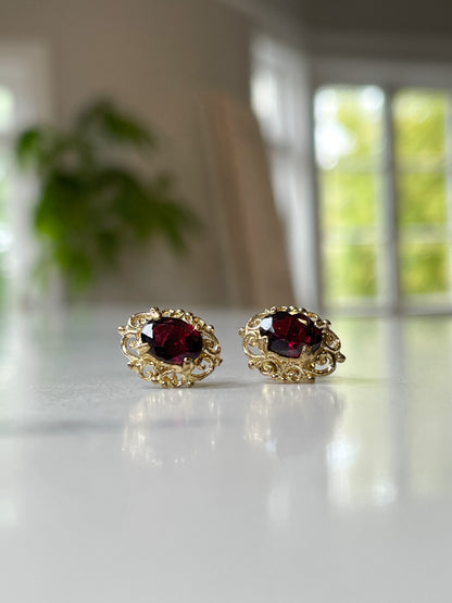 Vintage garnet ornate stud earrings