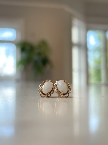 Vintage opal stud earrings on 9ct gold