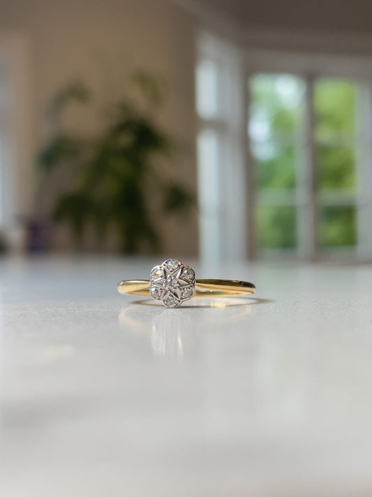 Antique diamond daisy cluster ring on 18ct gold