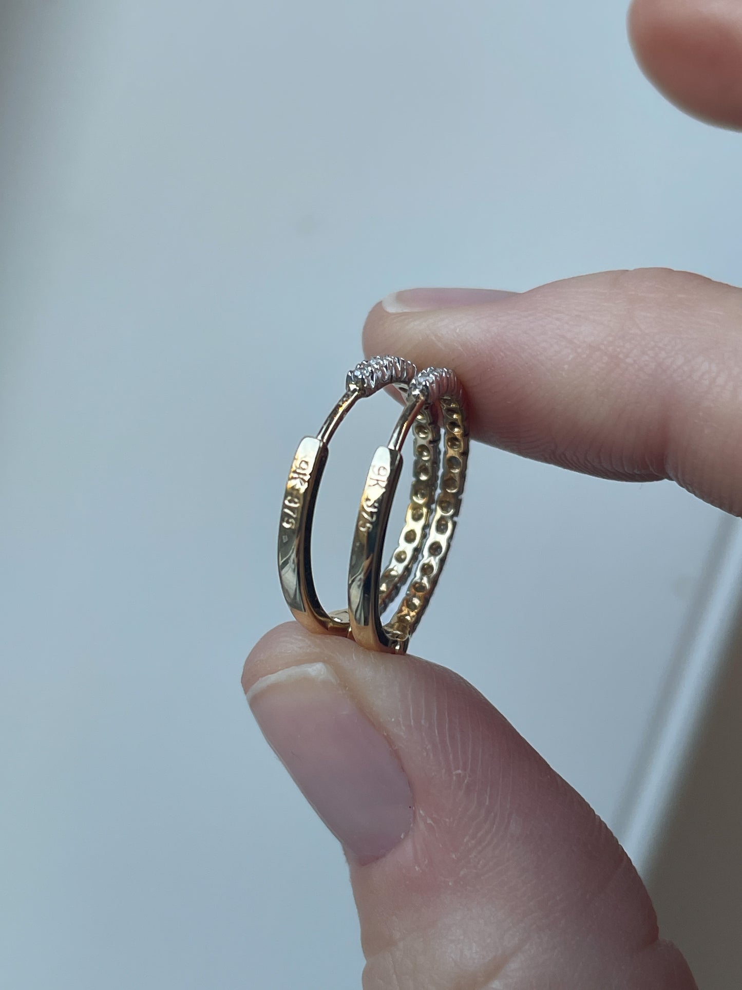 Vintage diamond and yellow gold hoop earrings