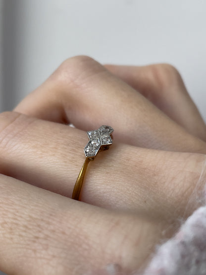 Vintage art deco style diamond panel ring on 18ct gold and platinum