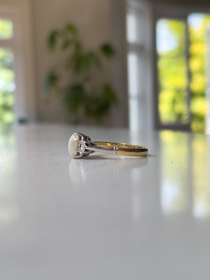 Vintage opal and diamond trilogy ring on 18ct gold and platinum