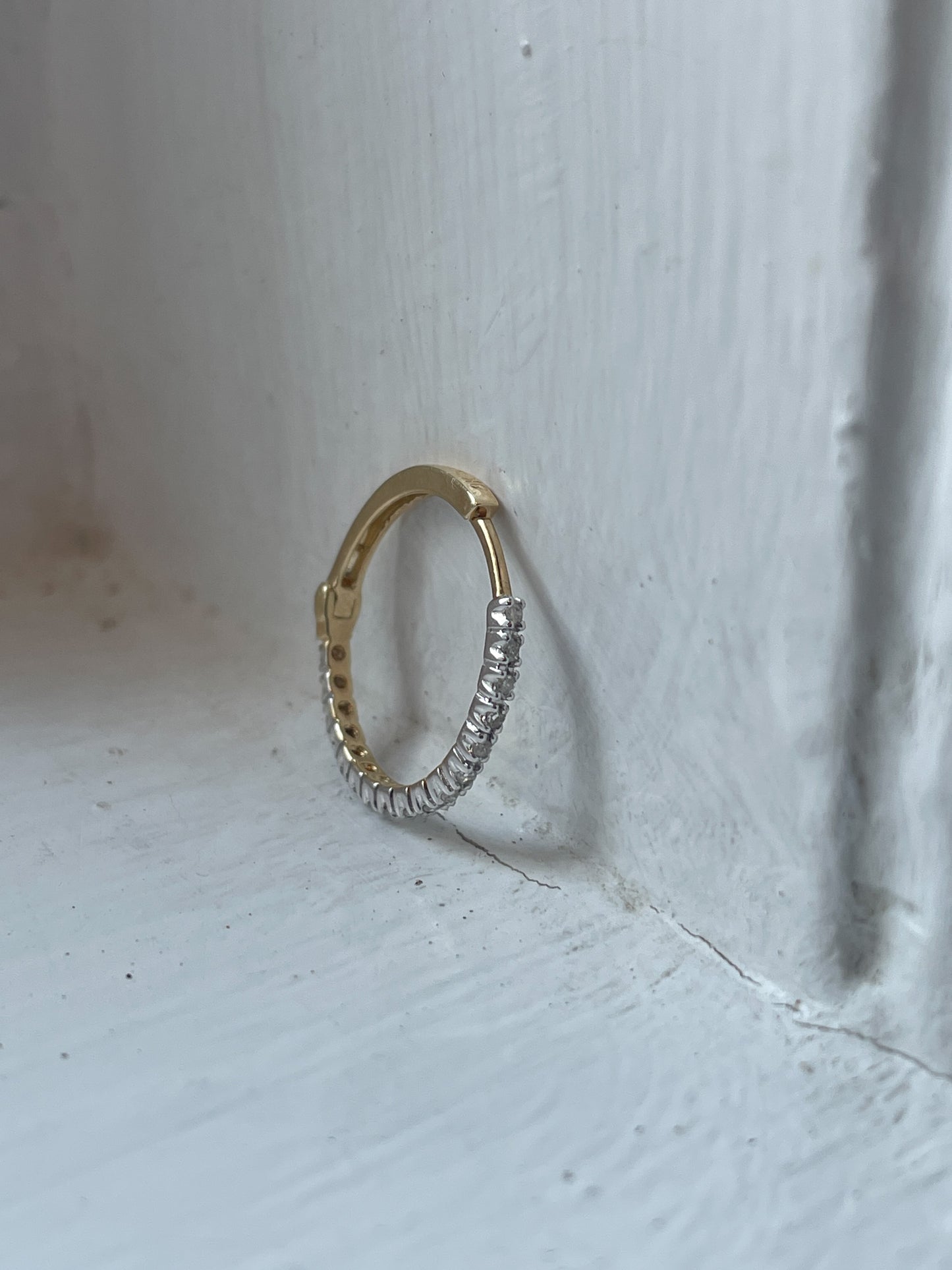 Vintage diamond and yellow gold hoop earrings