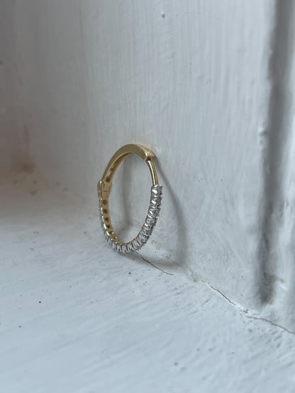 Vintage diamond and yellow gold hoop earrings