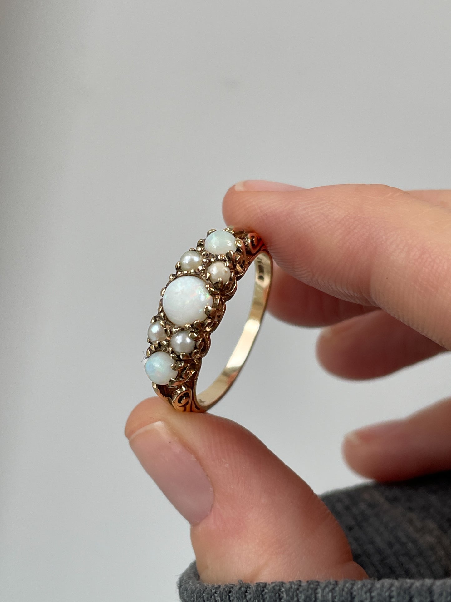 Vintage opal and pearl boat ring