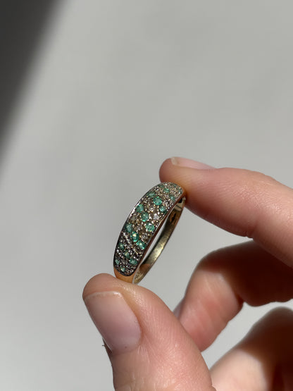 Vintage emerald and diamond band ring on 9ct gold