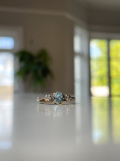 Vintage aquamarine and diamond trilogy ring
