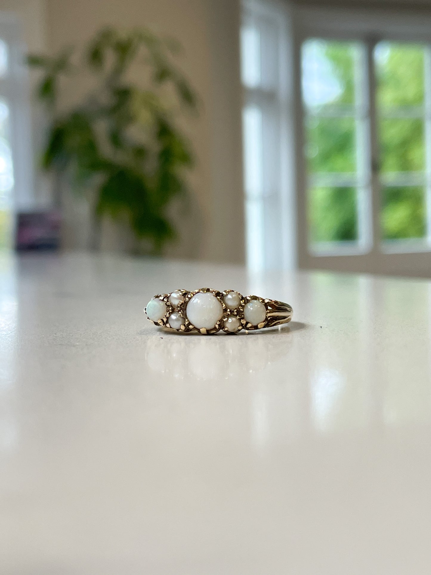 Vintage opal and pearl boat ring
