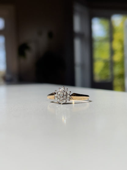 Vintage tiered diamond cluster ring on 9ct gold