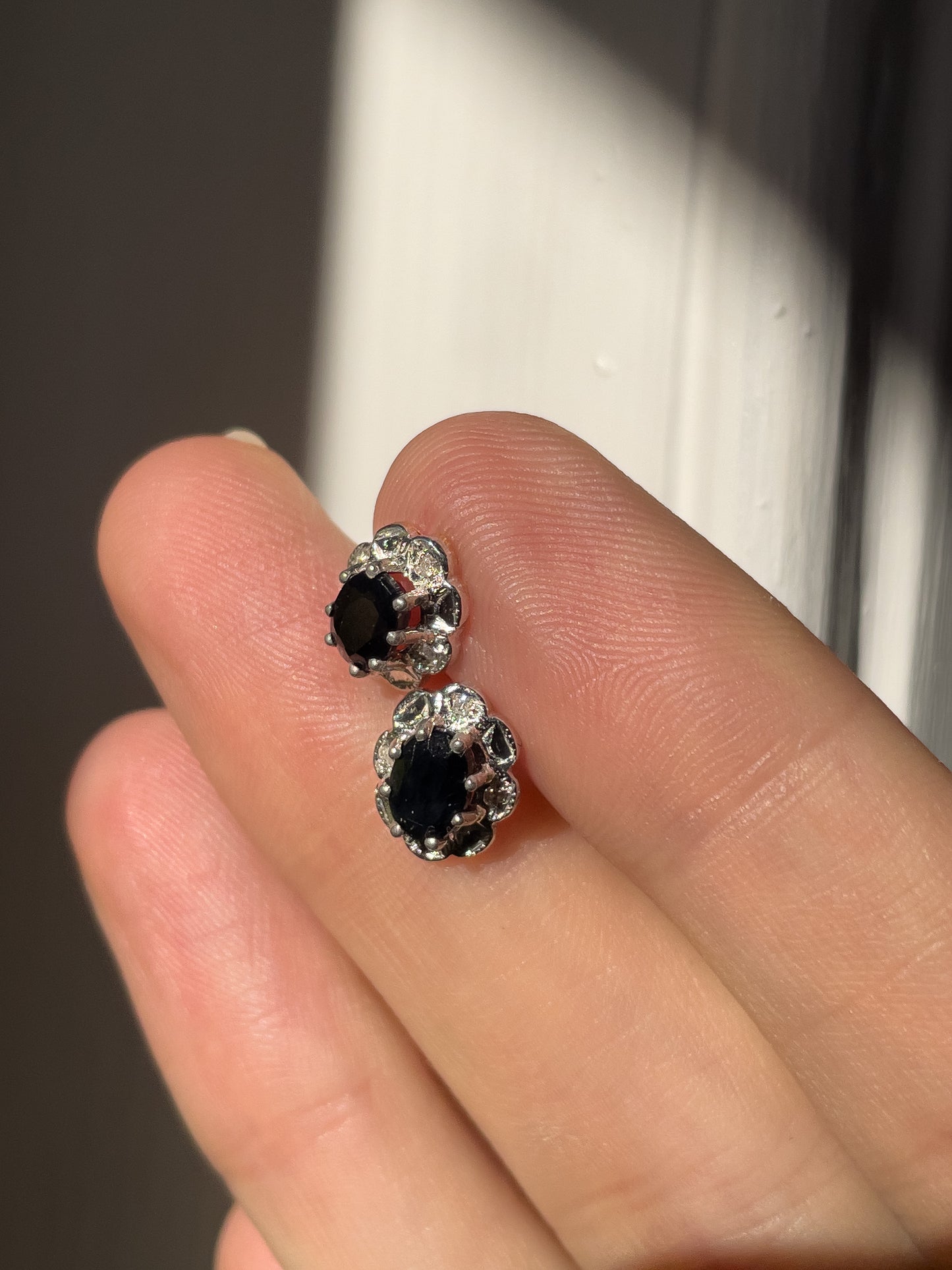 Vintage sapphire and diamond stud earrings on 9ct gold