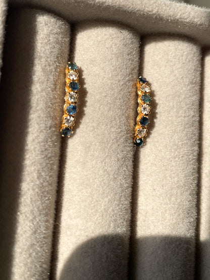 Vintage French sapphire and diamond half hoop earrings on 18ct gold