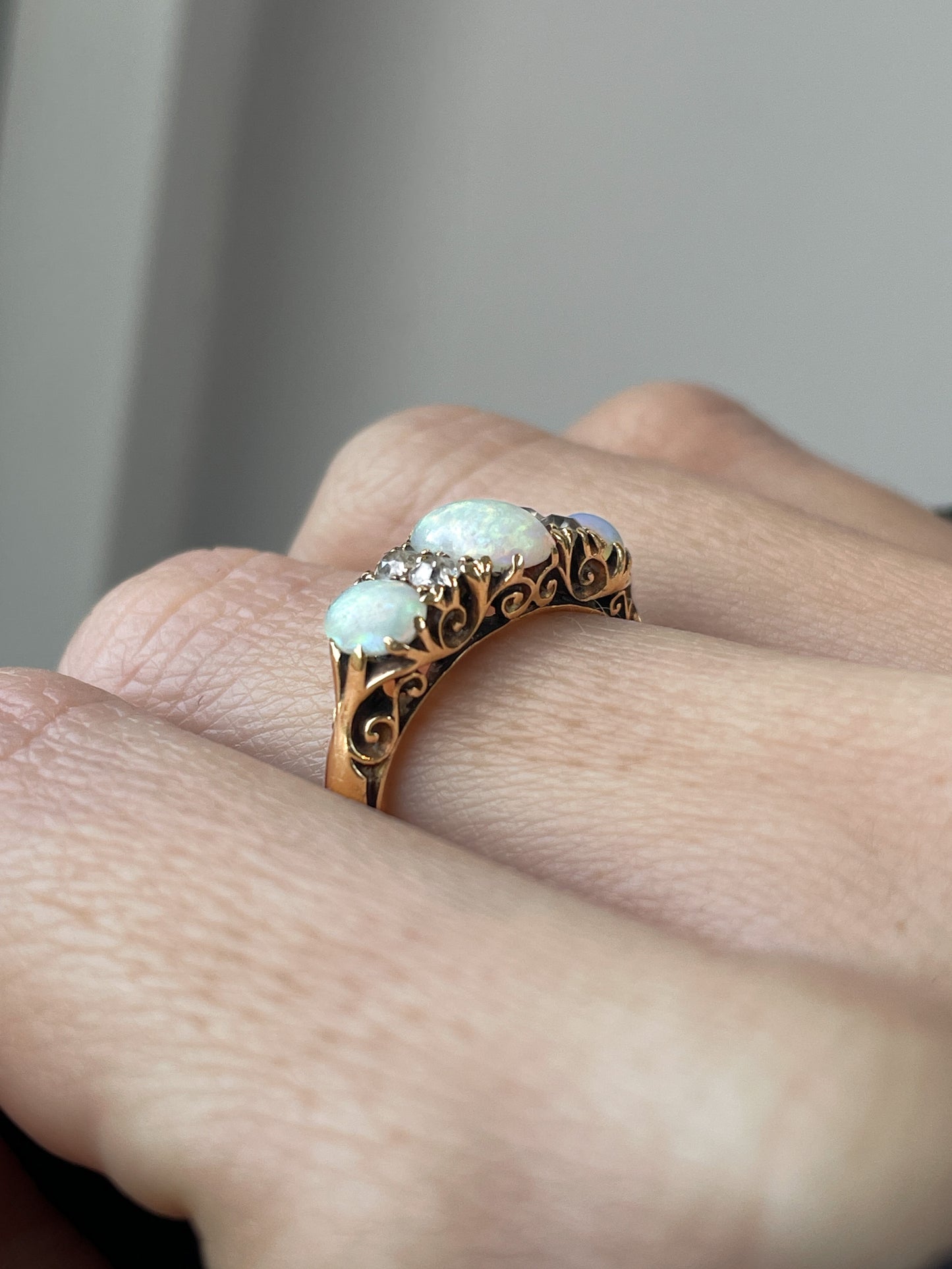 Antique opal and diamond ring with personal inscription from 1904