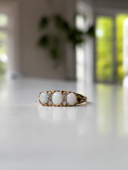 1970s opal and diamond boat ring on 18ct gold