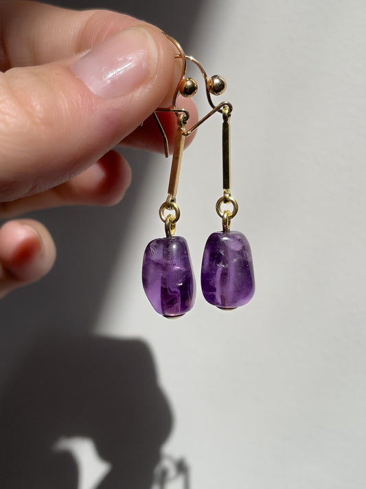 Vintage Amethyst drop earrings on 9ct gold