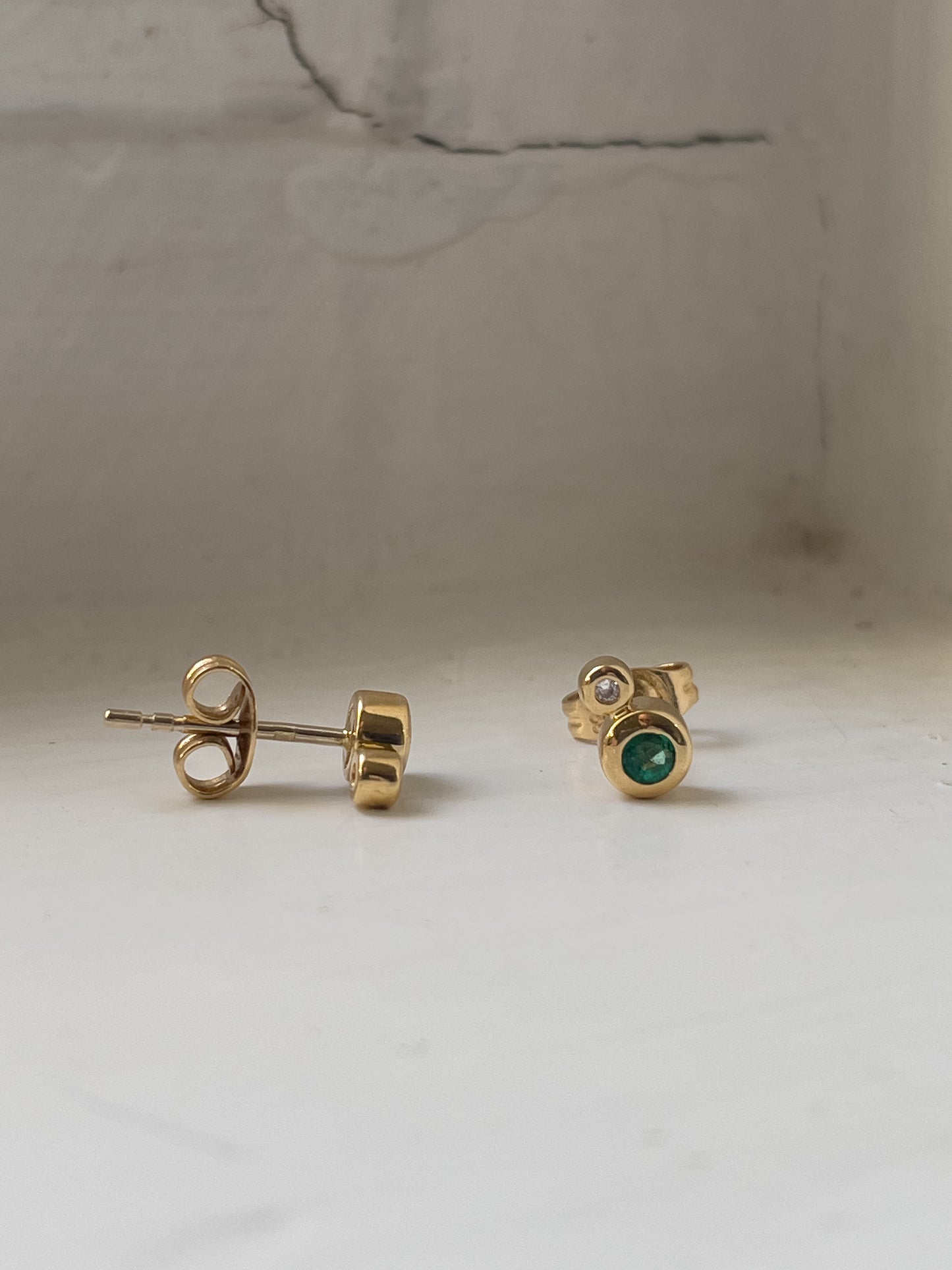 Vintage emerald and diamond drop earrings on 18ct gold