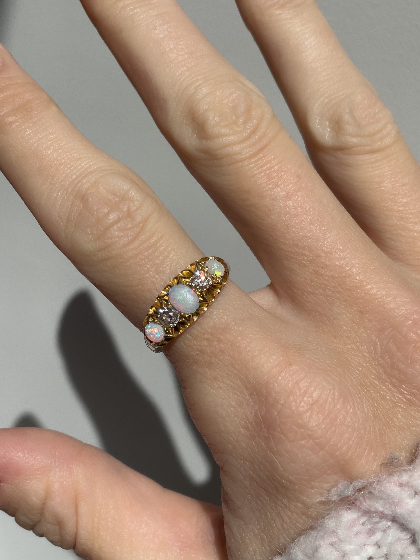 Antique Edwardian opal and diamond ring on 18ct gold