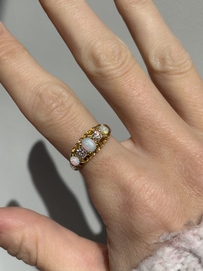 Antique Edwardian opal and diamond ring on 18ct gold
