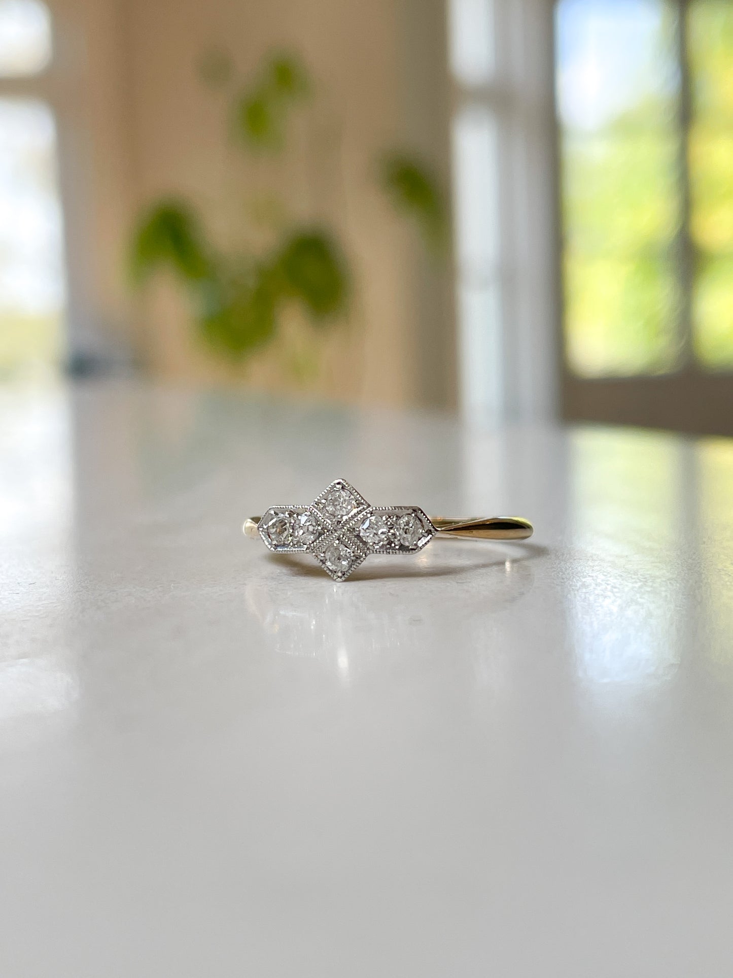 Vintage art deco style diamond panel ring on 18ct gold and platinum