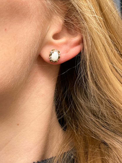 Antique opal and diamond earrings on 9ct gold