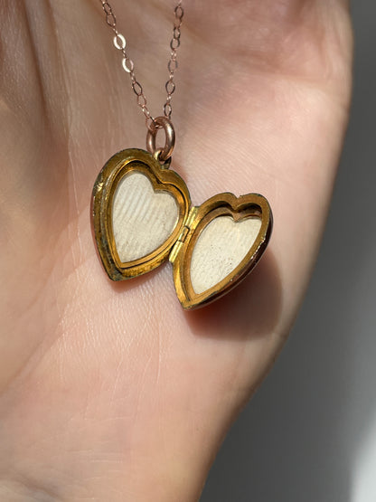 Antique pearl and sapphire heart locket with chain, on 9ct rose gold