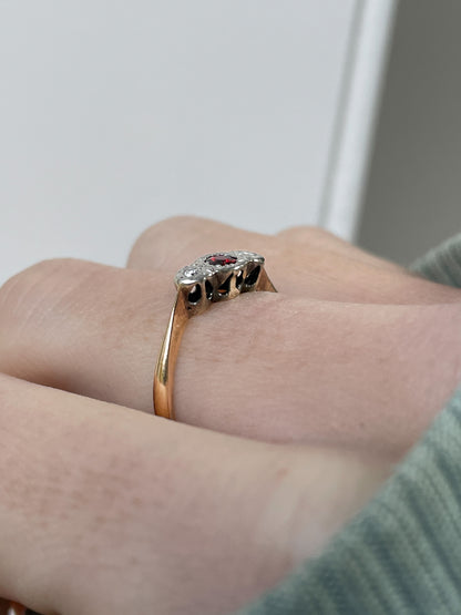 Vintage garnet and diamond trilogy ring