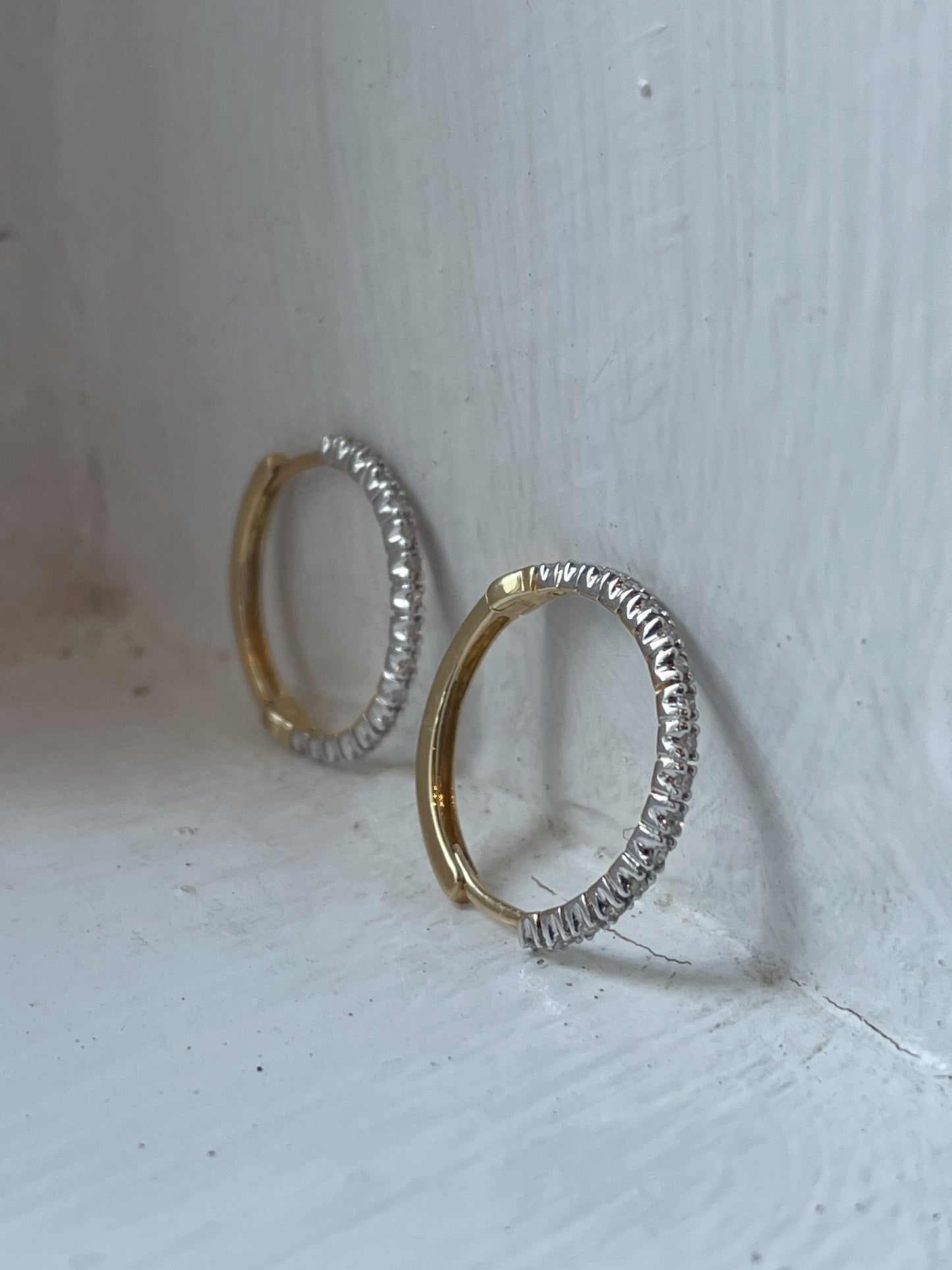 Vintage diamond and yellow gold hoop earrings