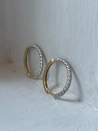 Vintage diamond and yellow gold hoop earrings