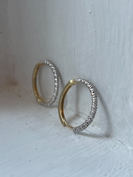 Vintage diamond and yellow gold hoop earrings