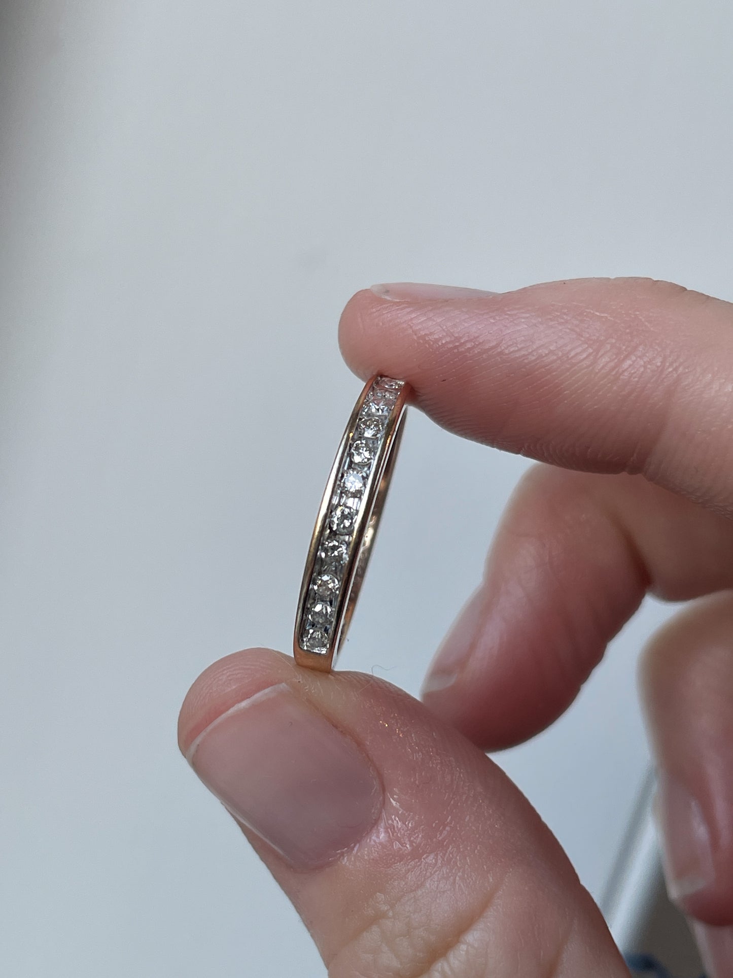 Vintage channel set diamond half eternity ring on 9ct gold
