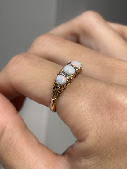 1970s opal and diamond boat ring on 18ct gold