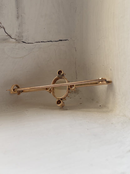 Vintage opal and diamond bar brooch on 9ct gold