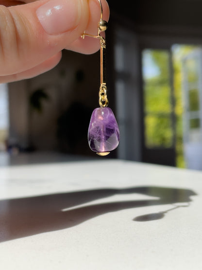 Vintage Amethyst drop earrings on 9ct gold
