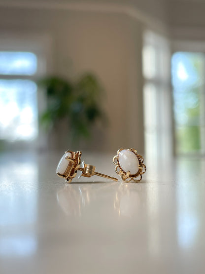 Vintage opal stud earrings on 9ct gold