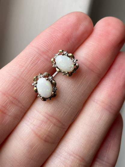Antique opal and diamond earrings on 9ct gold
