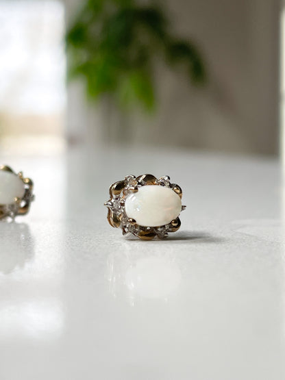 Antique opal and diamond earrings on 9ct gold