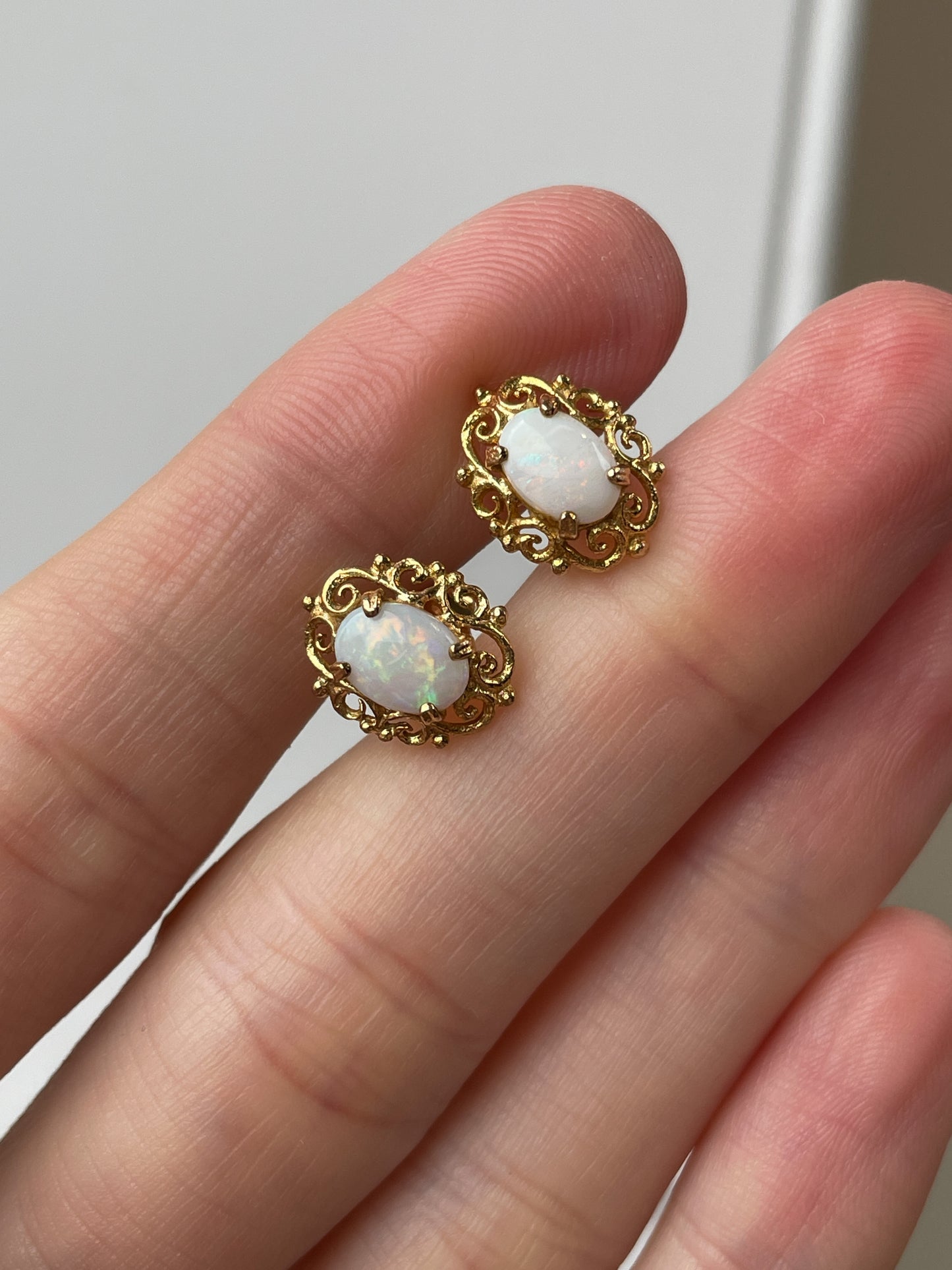 Vintage opal stud earrings on 9ct gold