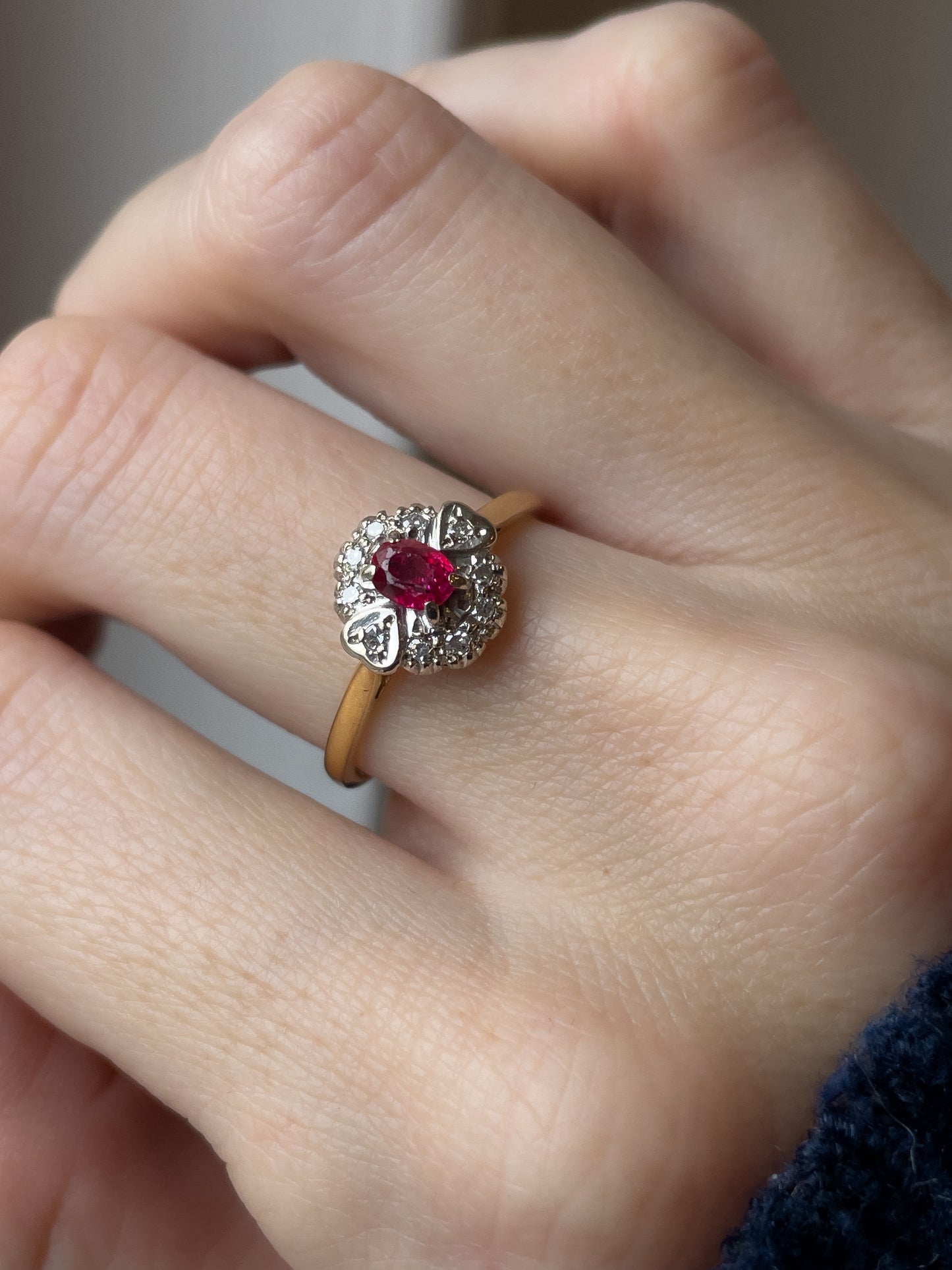 Antique ruby and diamond art deco panel ring on 18ct gold