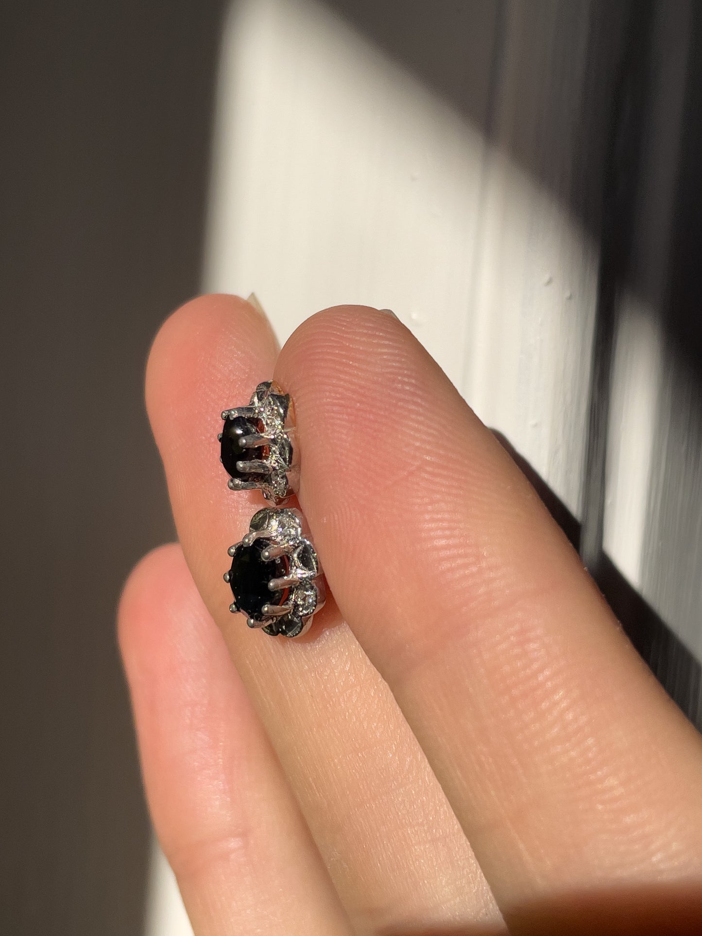 Vintage sapphire and diamond stud earrings on 9ct gold