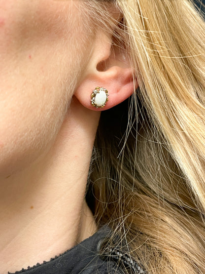 Antique opal and diamond earrings on 9ct gold