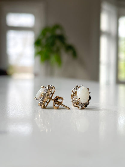 Antique opal and diamond earrings on 9ct gold
