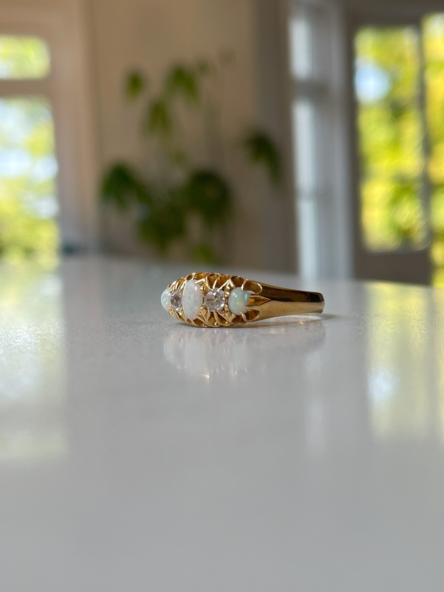 Antique Edwardian opal and diamond ring on 18ct gold