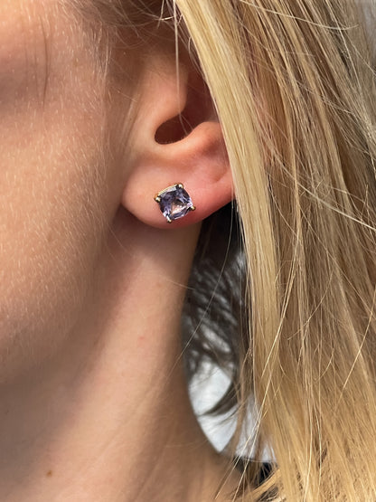 Vintage tanzanite stud earrings on 9ct gold