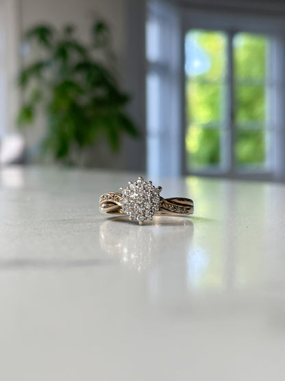 Vintage diamond cluster ring on 9ct gold