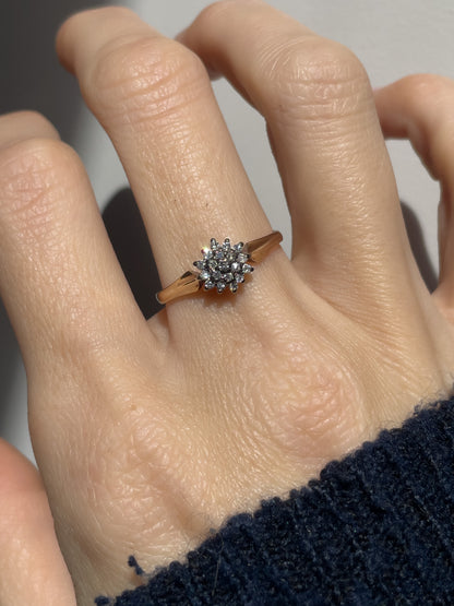 Vintage tiered diamond cluster ring on 9ct gold