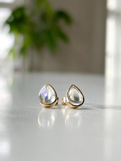 Teardrop moonstone earrings on 9ct gold