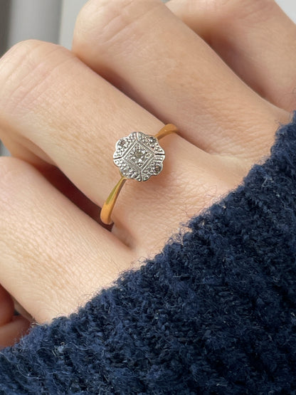 Antique art deco diamond panel ring on 18ct gold and platinum