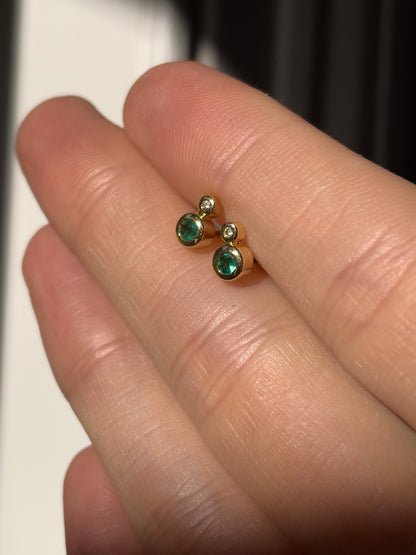 Vintage emerald and diamond drop earrings on 18ct gold