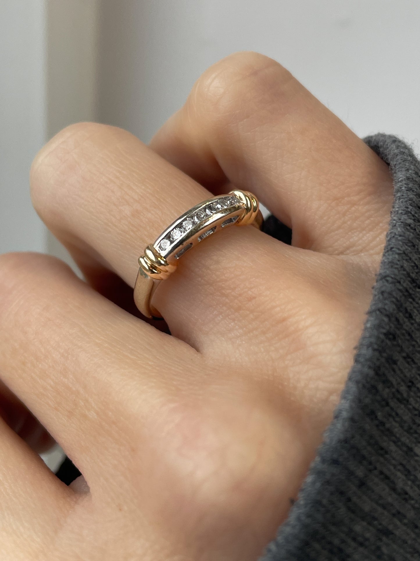 Vintage white and yellow gold diamond half eternity ring