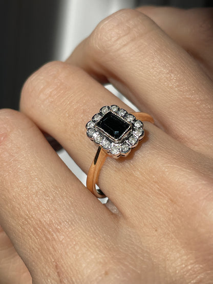 Vintage sapphire and diamond picture frame style ring