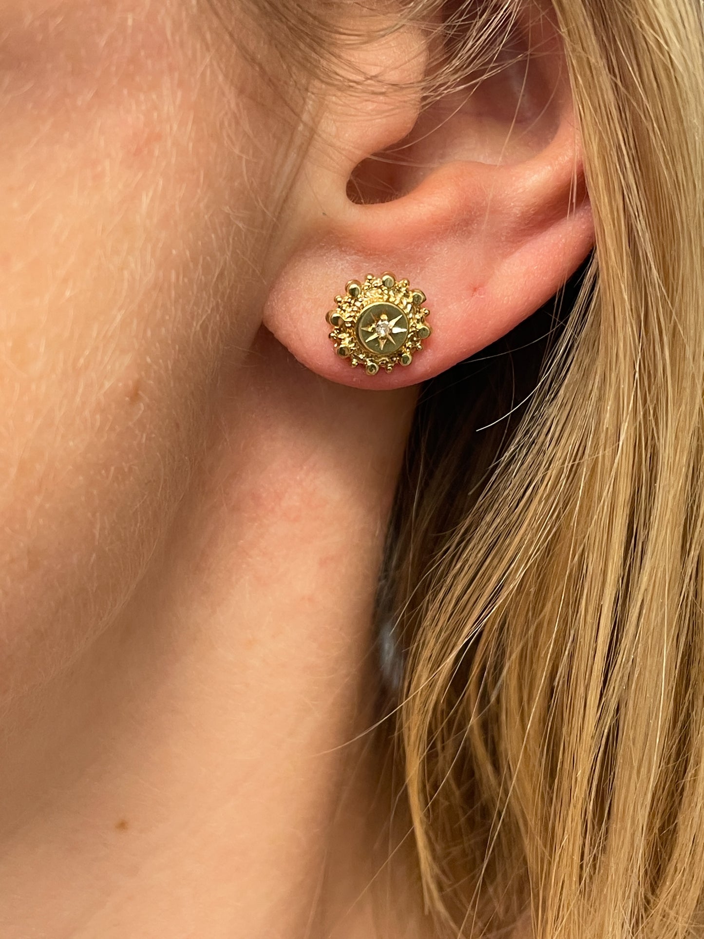 Antique single cut diamond stud earrings on 9ct gold